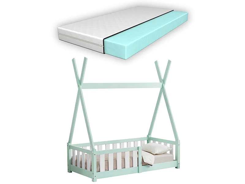Lit Tipi Avec Matelas Orthopédique Helsingborg Menthe 140 X 70 Cm [en.casa]