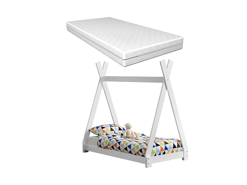 Lit Tipi Pour Enfants Avec Matelas Orthopédique Onejda Blanc 70 X 140 Cm