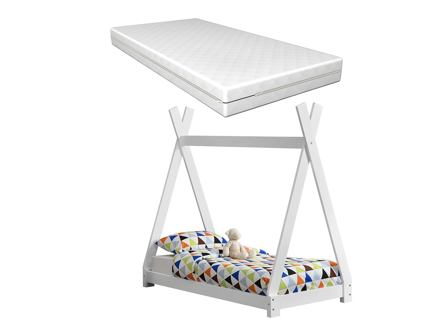 Lit Tipi Pour Enfants Avec Matelas Orthopédique Onejda Blanc 70 X 140 Cm
