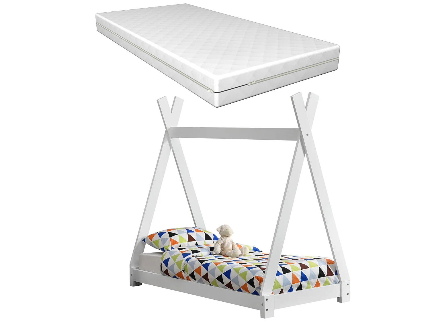 Lit Tipi Pour Enfants Avec Matelas Orthopédique Onejda Blanc 70 X 140 Cm