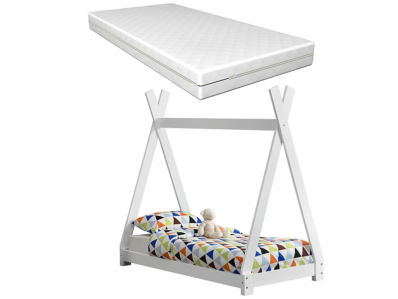 Lit Tipi Pour Enfants Avec Matelas Orthopédique Onejda Blanc 70 X 140 Cm