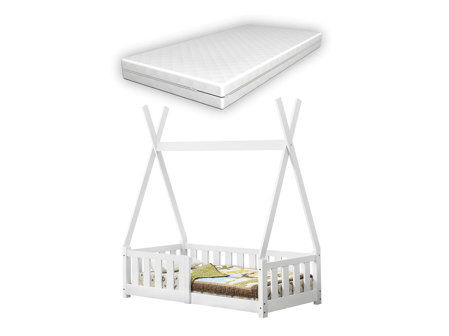 Lit Tipi Avec Matelas Orthopédique Helsingborg Blanc 140 X 70 Cm [en.casa]