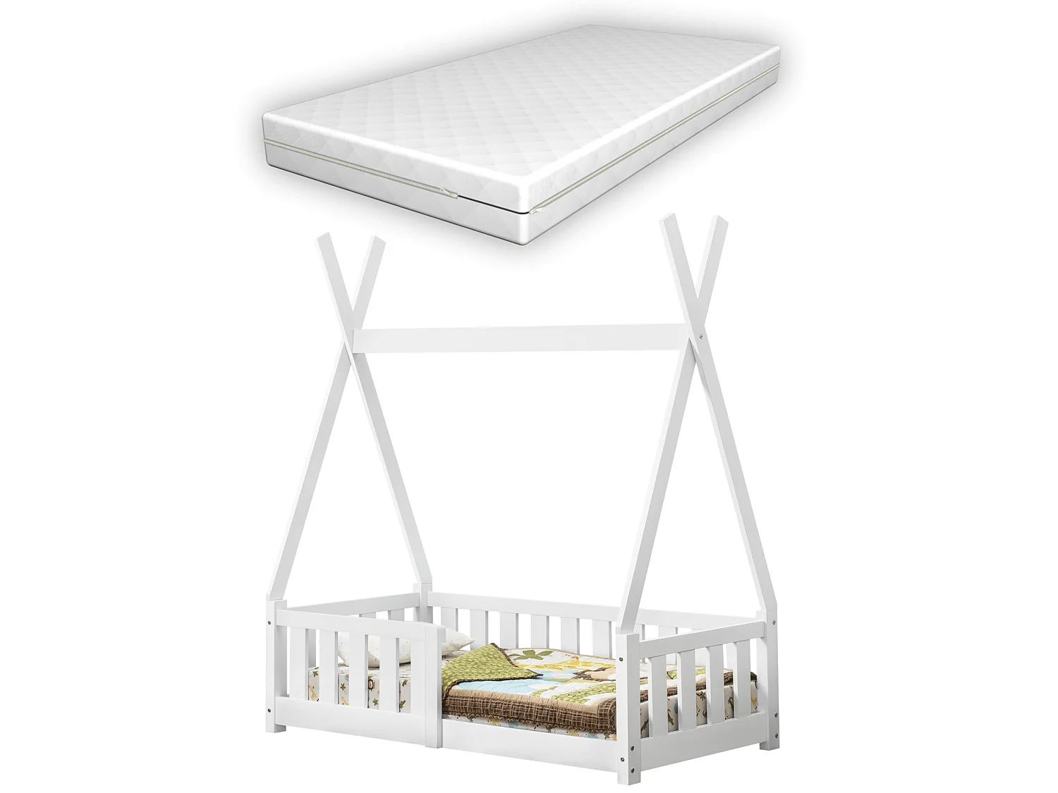 Lit Tipi Avec Matelas Orthopédique Helsingborg Blanc 140 X 70 Cm [en.casa]