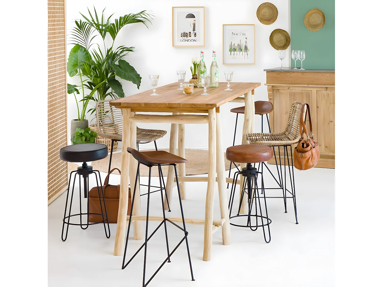 Tabouret réglable en cuir noir Gaston