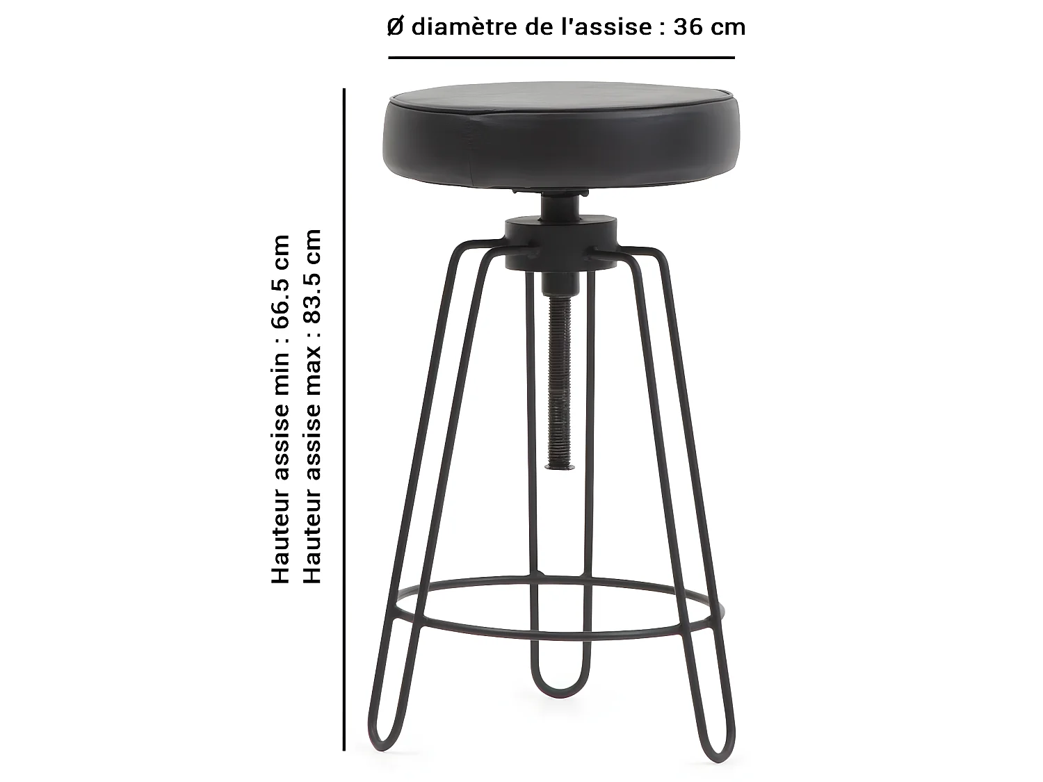 Tabouret réglable en cuir noir Gaston