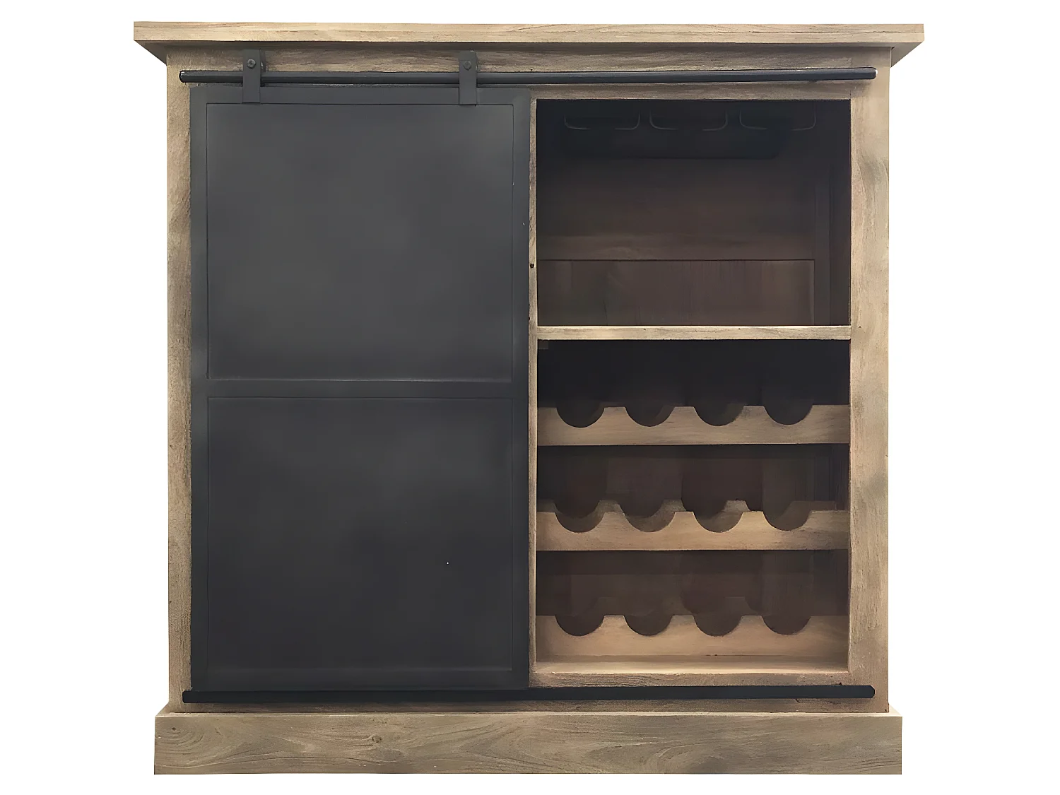 Meuble bar en bois de manguier brossé et métal Helsinki