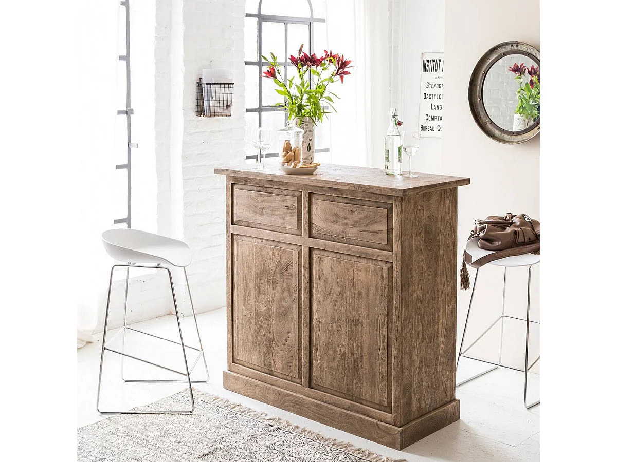 Meuble bar en bois de manguier brossé et métal Helsinki