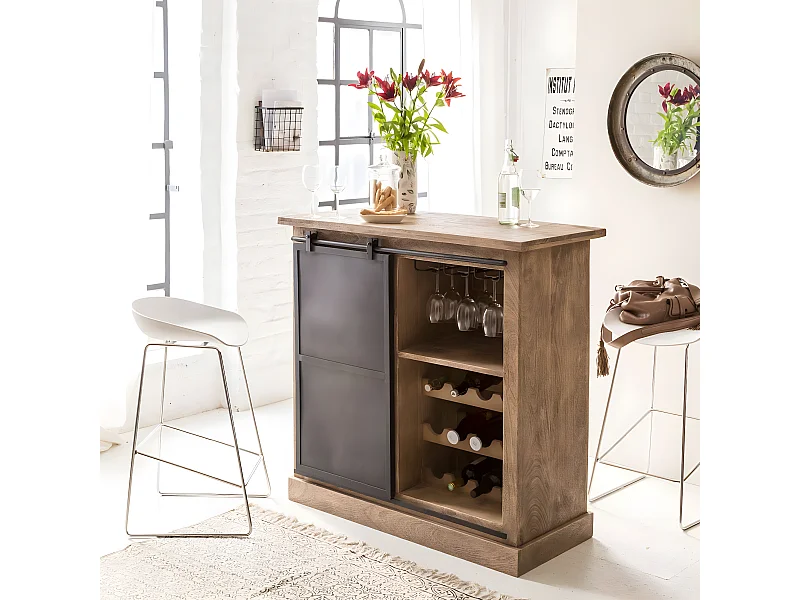 Armario mueble bar en madera de mango cepillado y metal Helsinki