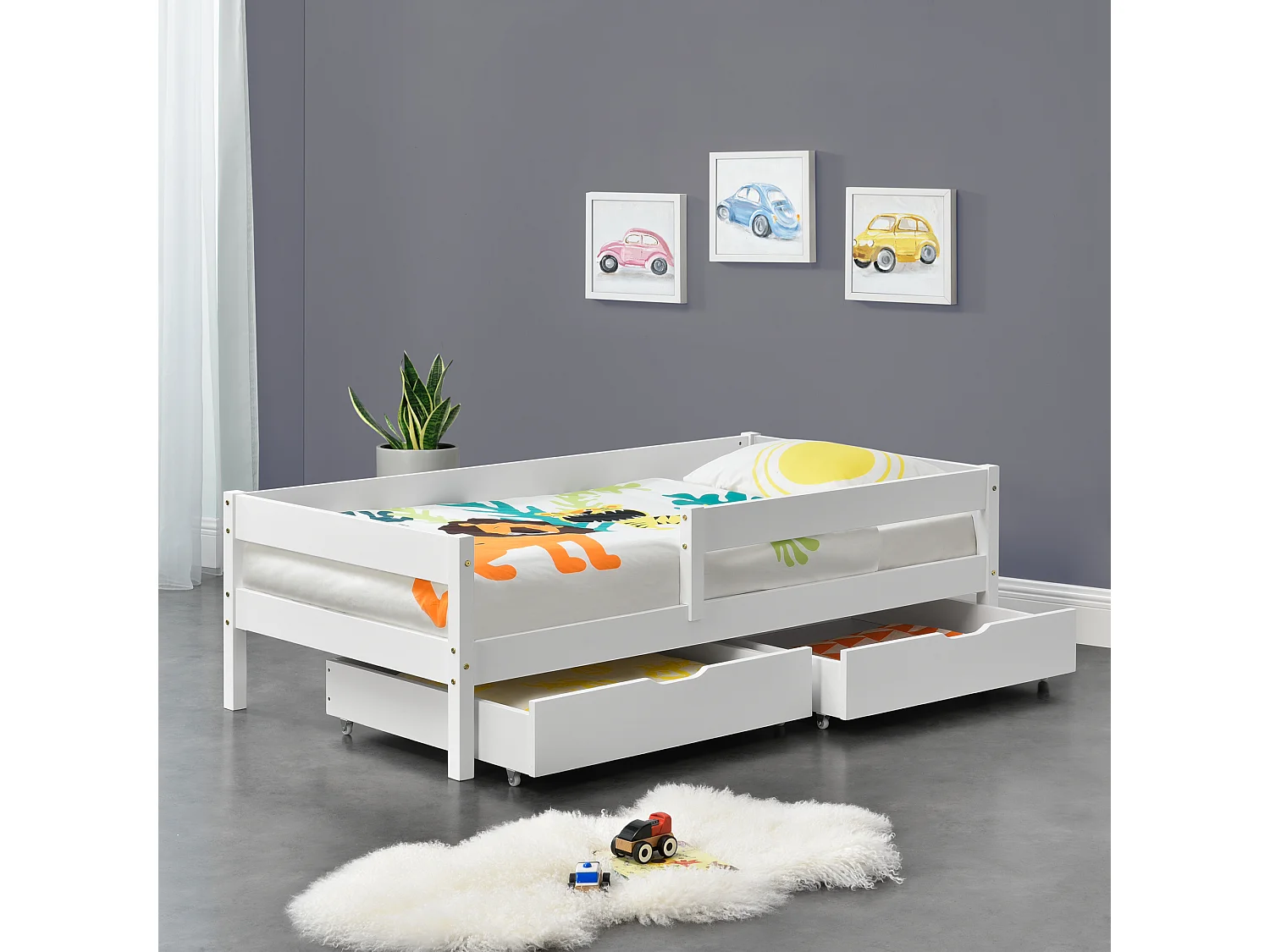 Lit D'enfant Design Avec 2 Tiroirs Borgarnes 90 X 200 Cm Blanc [en.casa]