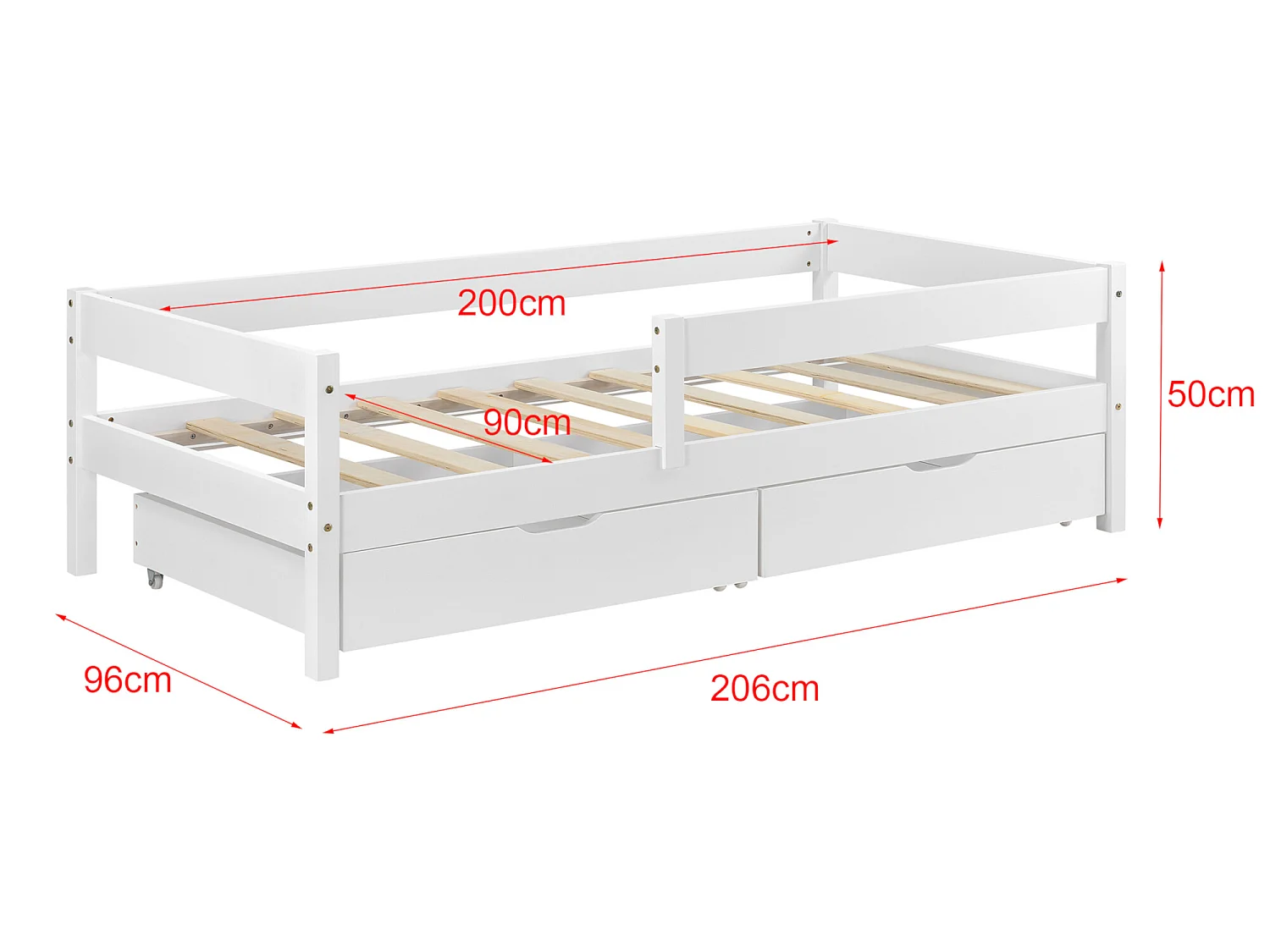 Lit D'enfant Design Avec 2 Tiroirs Borgarnes 90 X 200 Cm Blanc [en.casa]