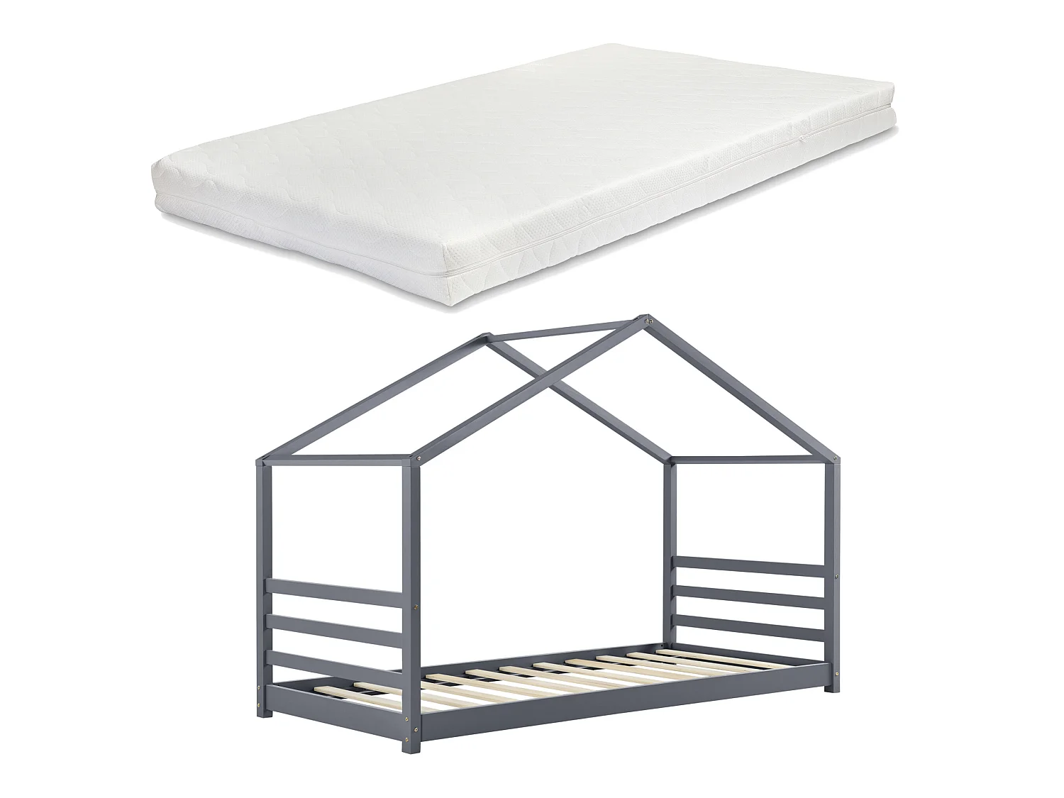 Lit Cabane Vardø Avec Grille Et Matelas À Mousse À Froid 90 X 200 Cm Gris Foncé