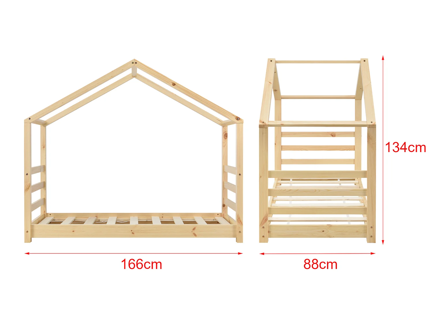 Lit Cabane Vardø Avec Grille Et Matelas Orthopédique 80 X 160 Cm Naturel
