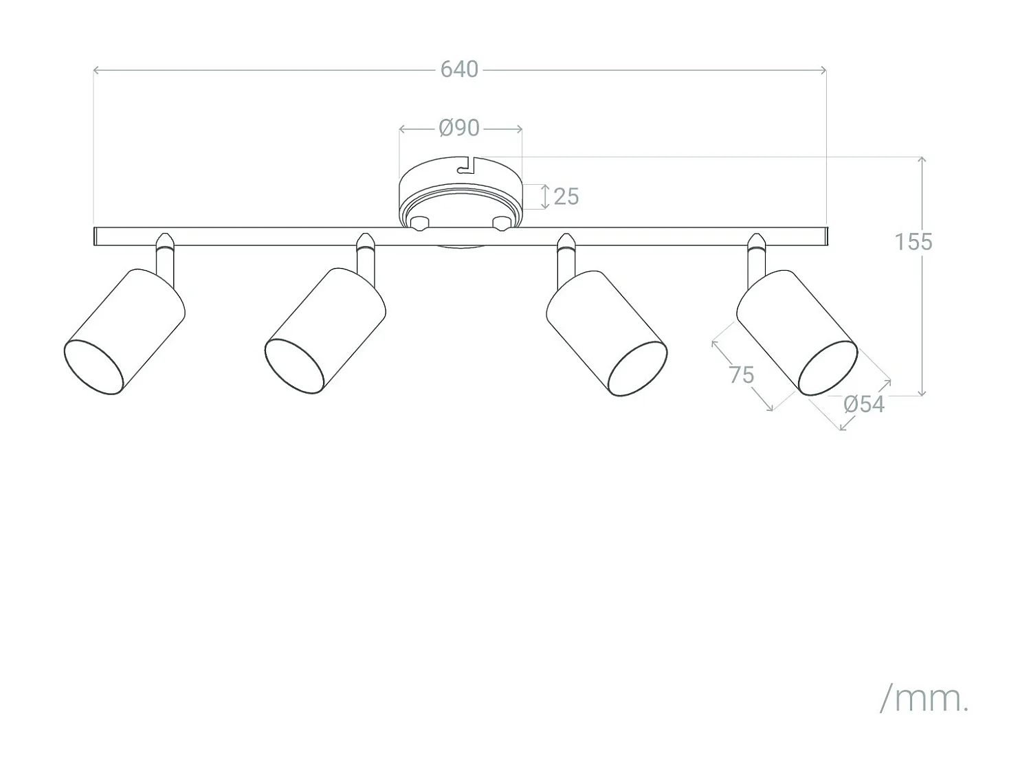 Plafonnier Orientable Métal 4 Spots Albus Black  Noir