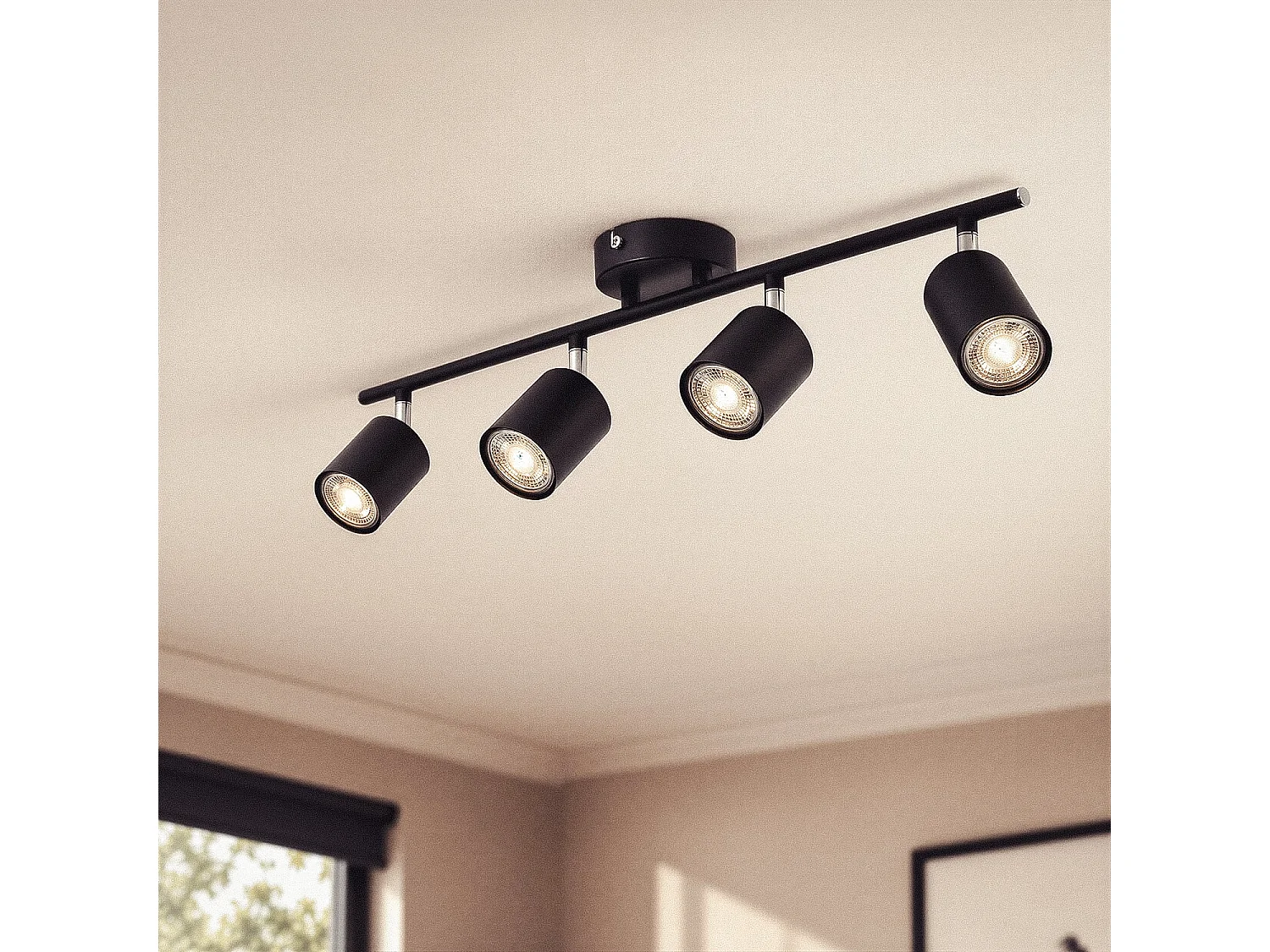 Lámpara de Techo Orientable Metal 4 Focos Albus Black Negro
