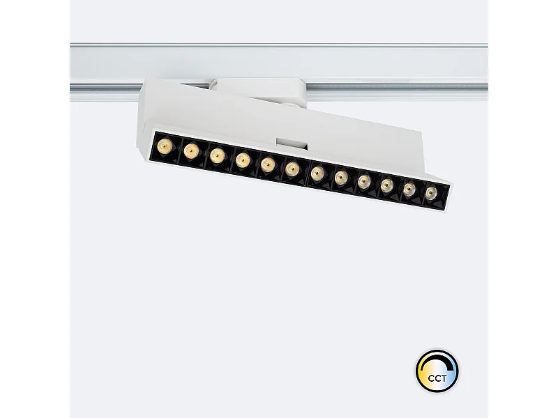 Spot Linéaire LED sur Rail Monophasé 12W CCT Sélectionnable Dimmable Elegant Optic Blanc (3000K - 4000K - 5000K) Sélectionnable
