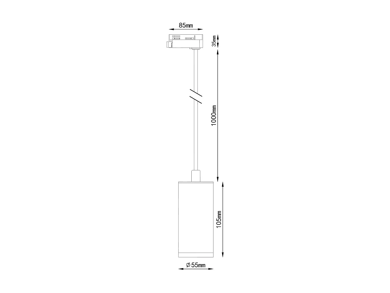 Suspension Quartz à Douille GU10 pour Rail Triphasé  Noir