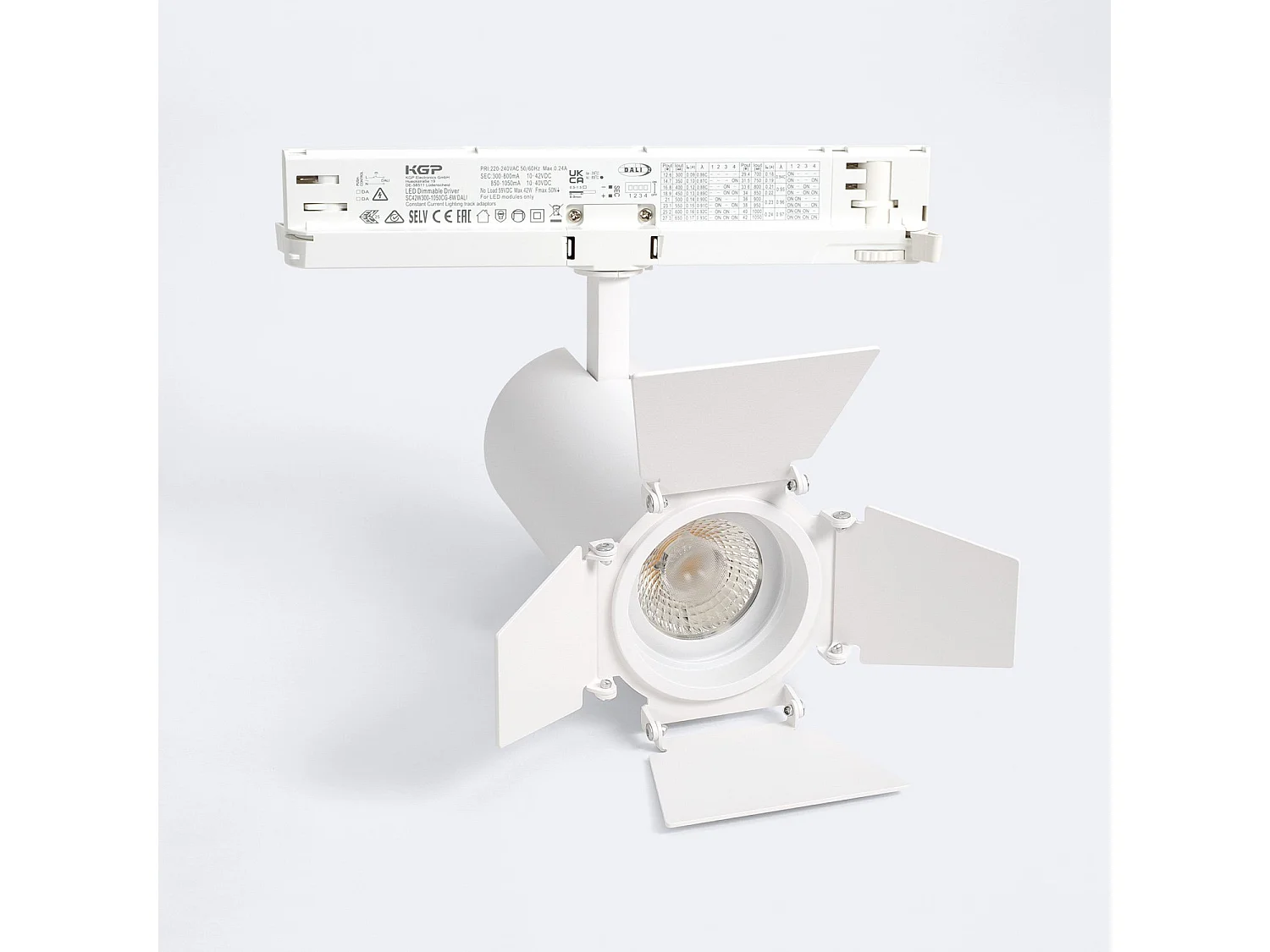 Spot LED Fasano Cinema Cylindre Biseau 30W pour Rail Triphasé CCT Sélectionnable Dimmable DALI Blanc 2700K - 3200K - 4000K Sélectionnable