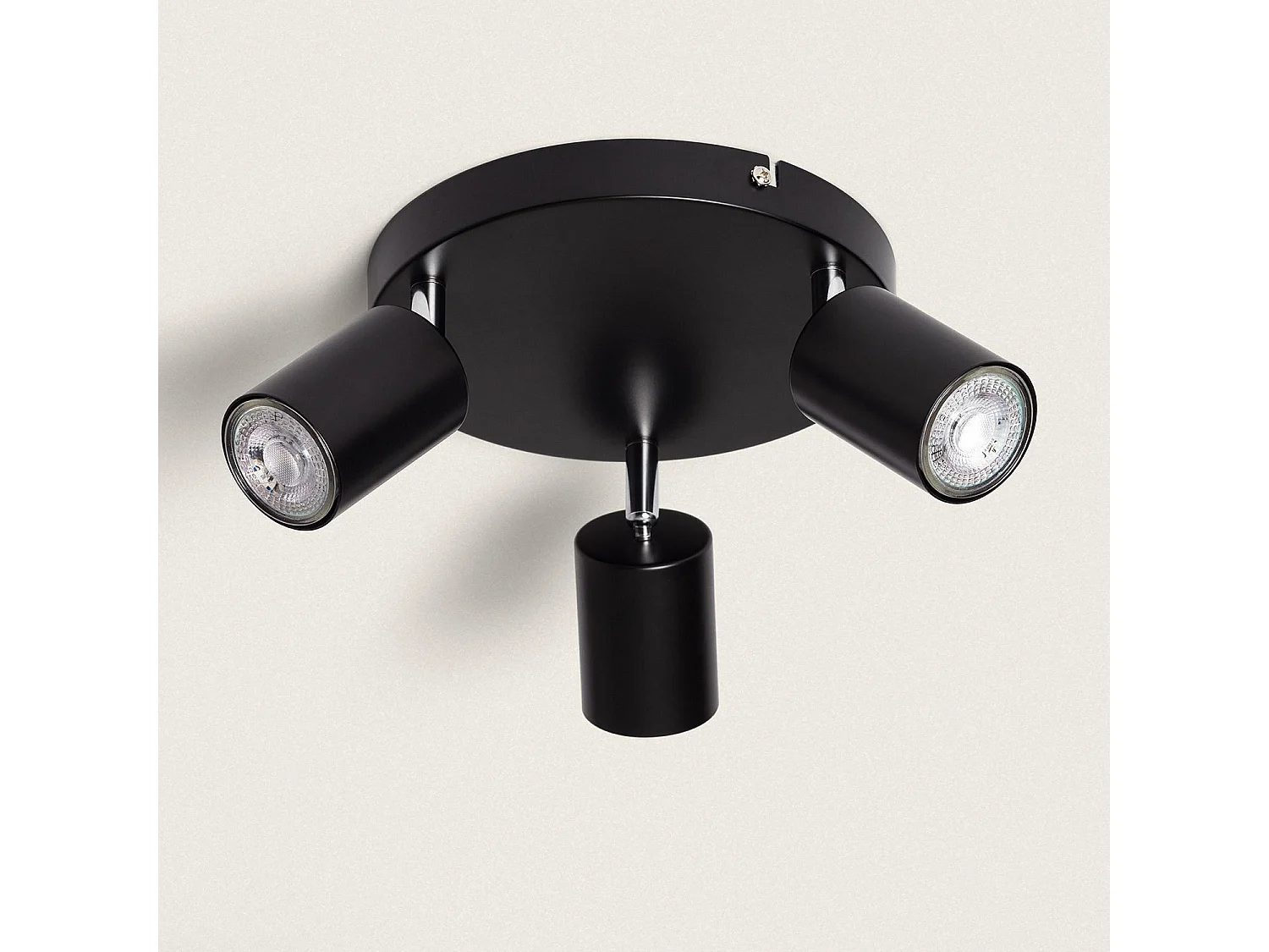 Plafonnier Orientable Rond Métal 3 Spots Albus Black  Noir