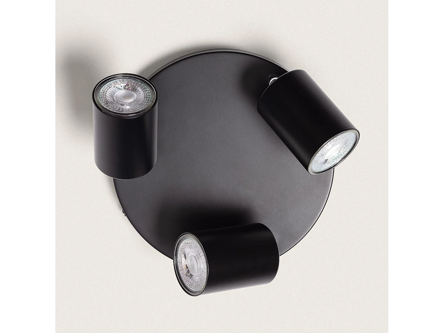 Plafonnier Orientable Rond Métal 3 Spots Albus Black  Noir