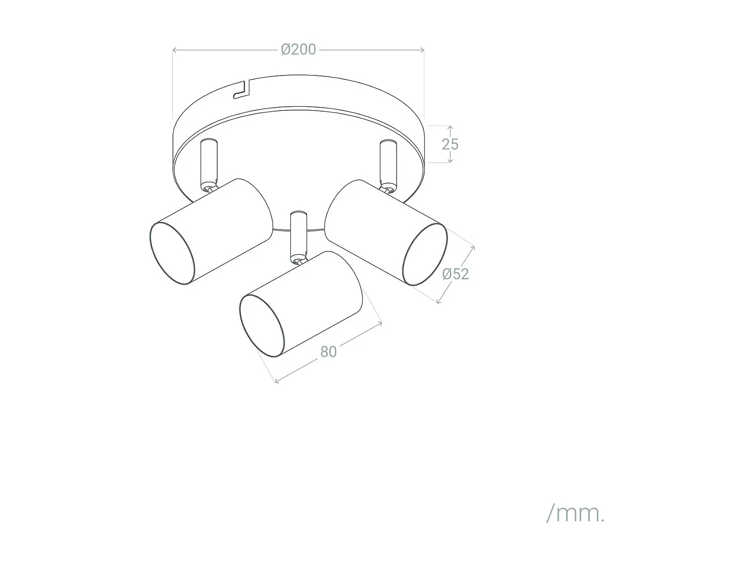 Plafonnier Orientable Rond Métal 3 Spots Albus Black  Noir