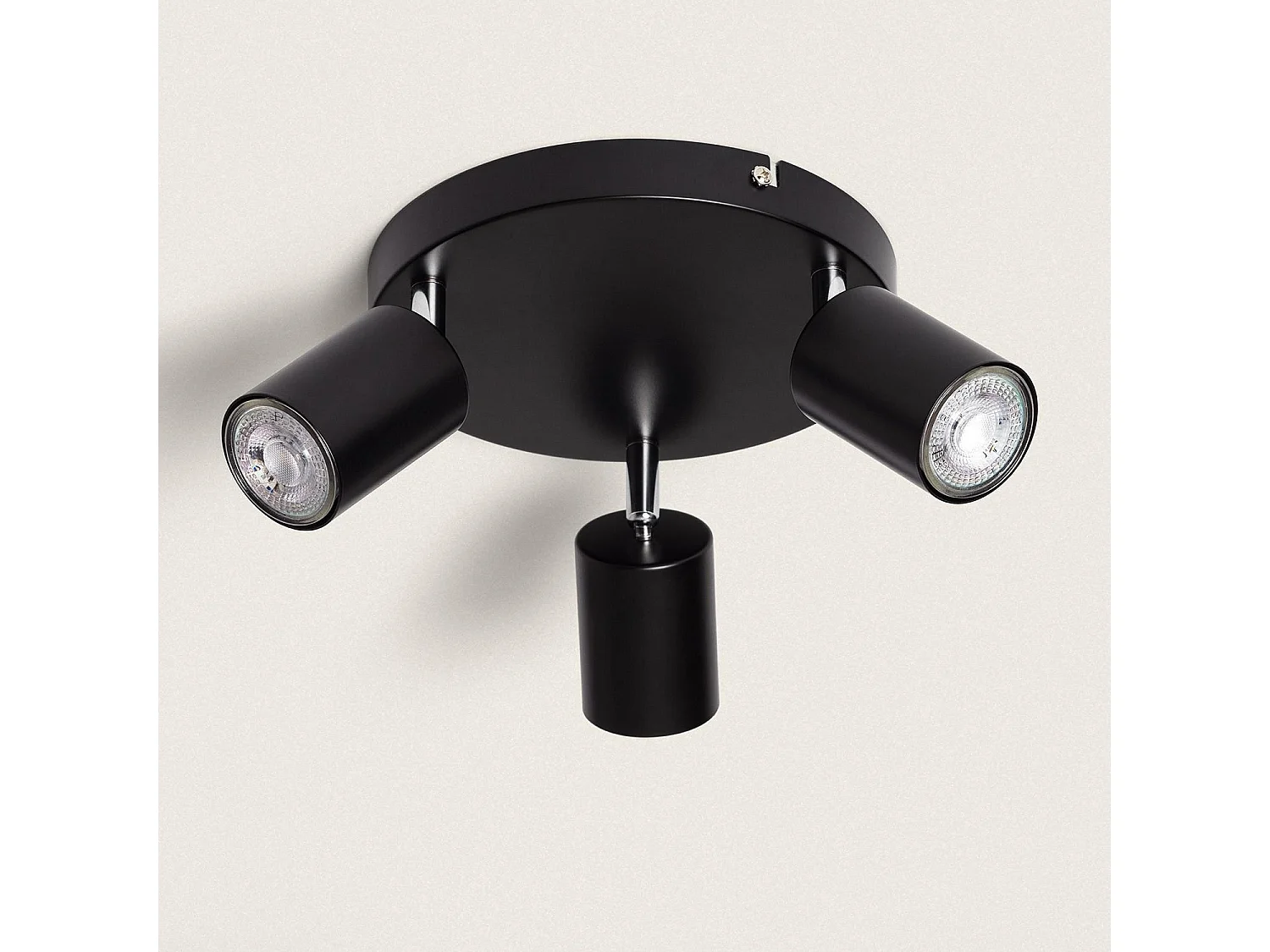 Plafonnier Orientable Rond Métal 3 Spots Albus Black  Noir