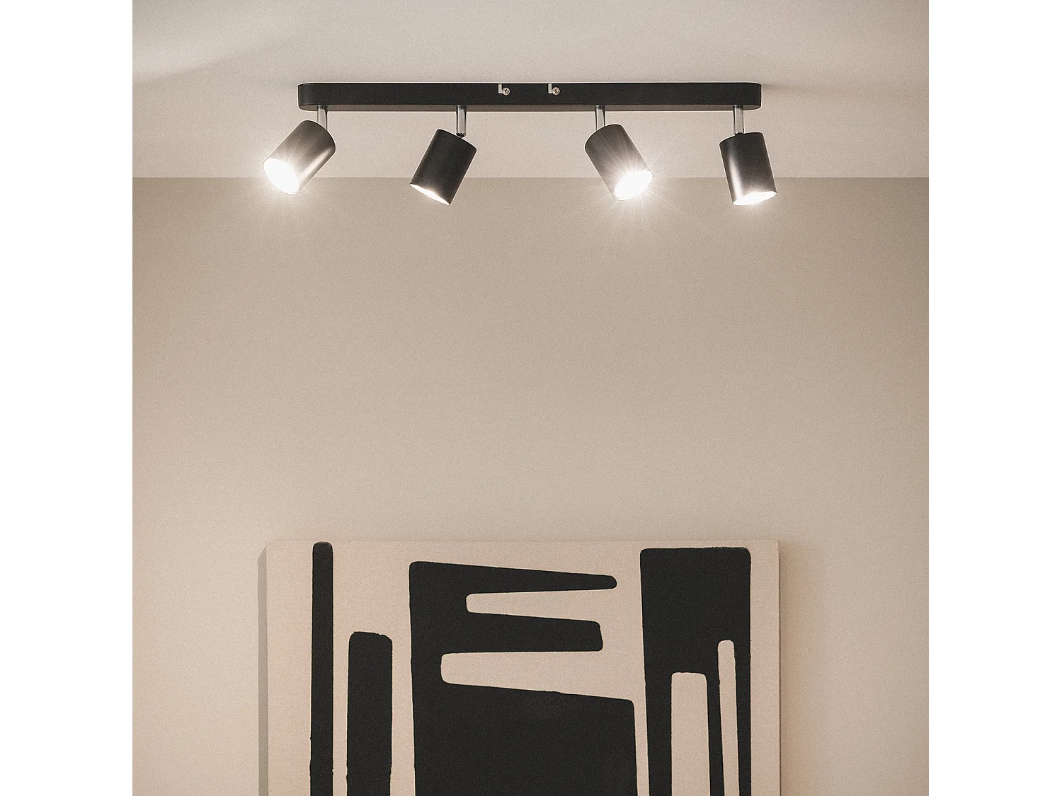 Plafonnier Orientable Métal 4 Spots Albus Black Large  Noir