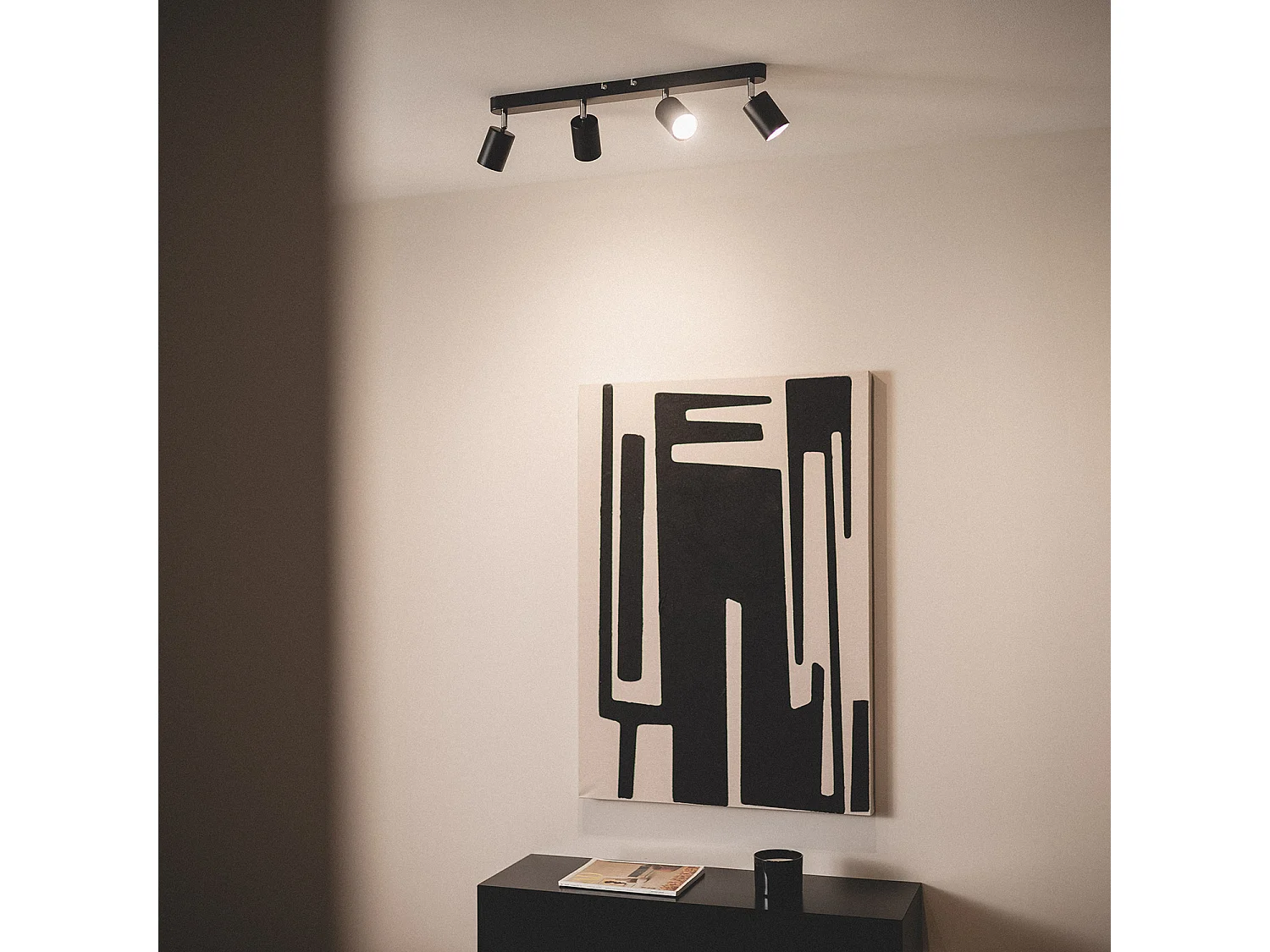 Plafonnier Orientable Métal 4 Spots Albus Black Large  Noir