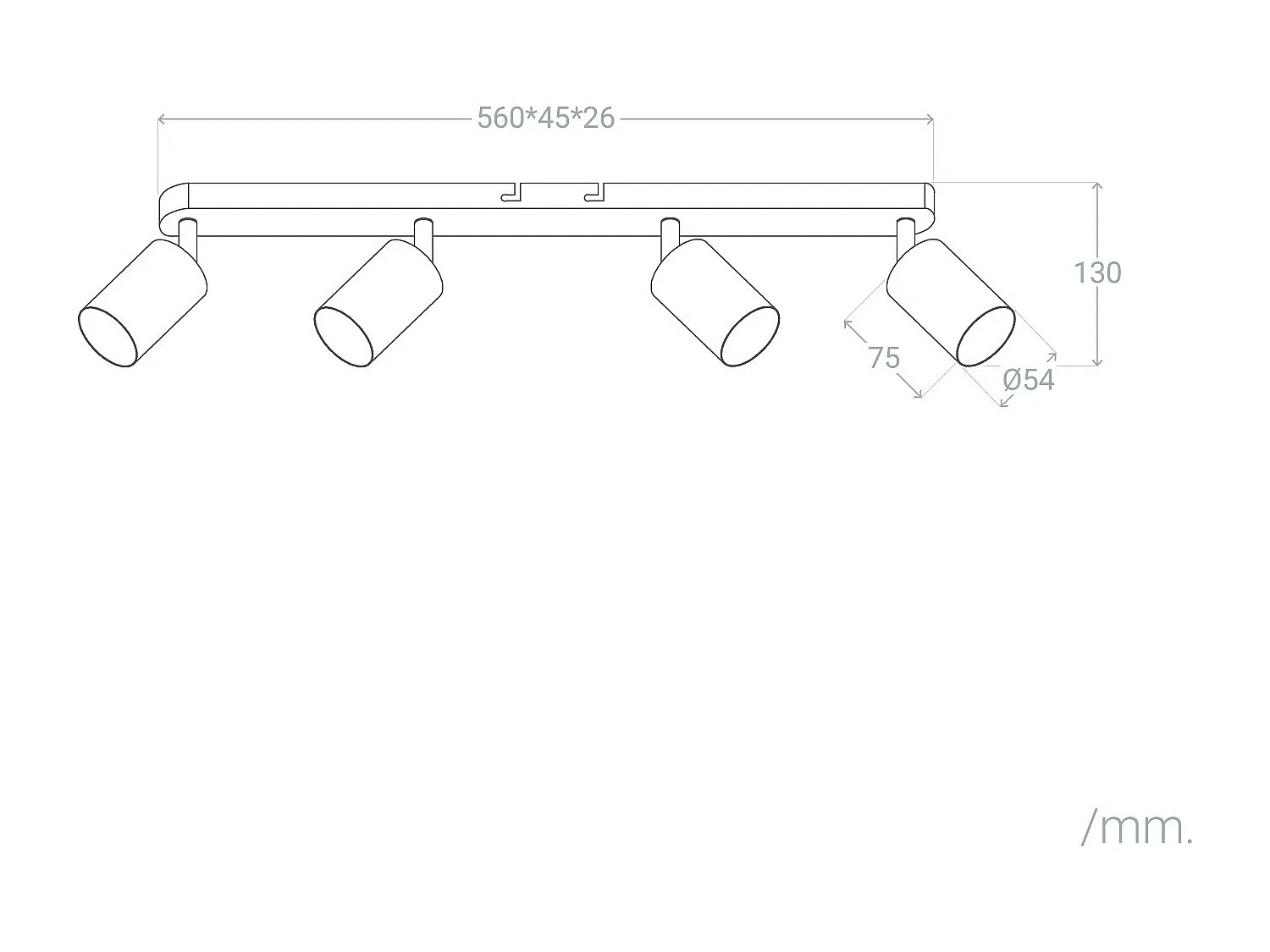 Plafonnier Orientable Métal 4 Spots Albus Black Large  Noir