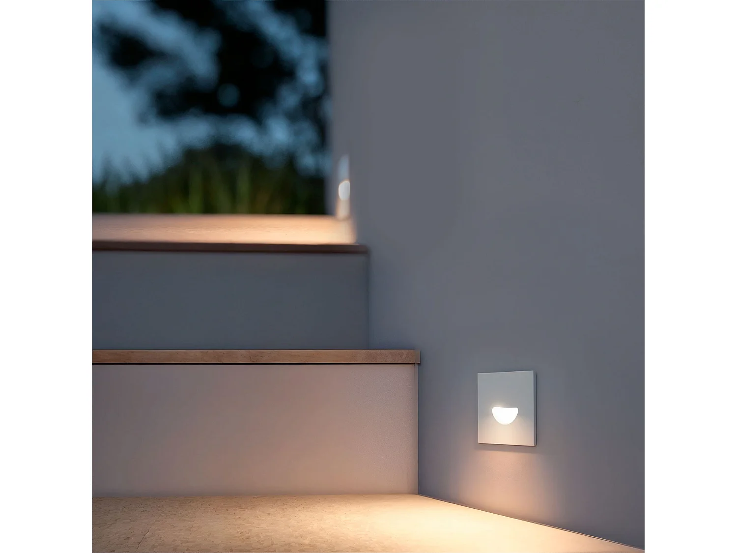 Balise LED Extérieure 2W Encastrable au Mur Carrée Guell Blanche 2700K Blanc chaud