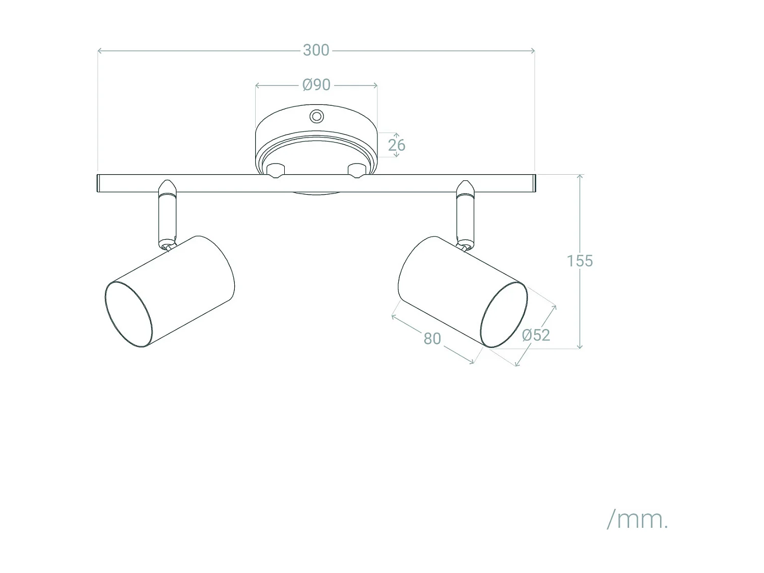 Plafonnier Orientable Bois et métal 2 Spots Albus  Naturel