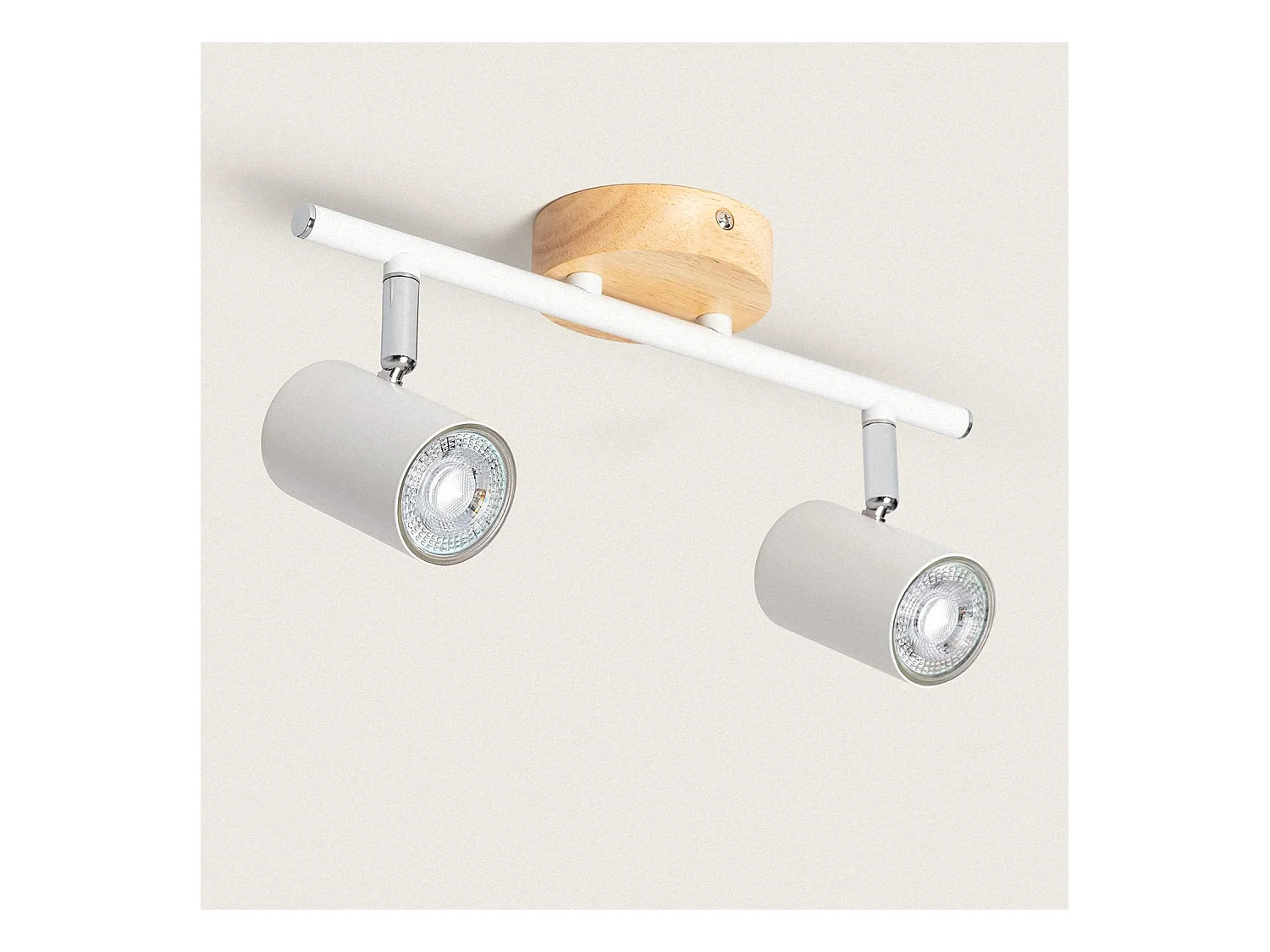 Lampada da Soffitto Orientabile Legno e Metallo 2 Faretti Albus Naturale