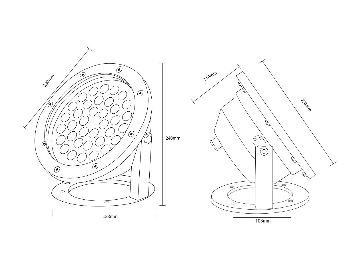 Spot LED RGB Fixation au Sol 12V 36W Submersible IP68 RGB