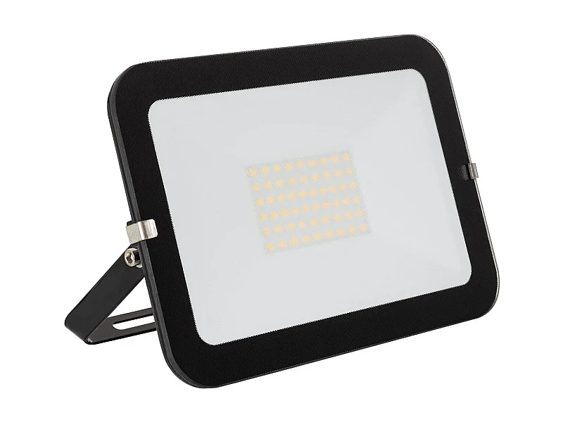 Proiettore LED Slim 50W 120lm/W IP65 Vetro Nero Bianco Caldo 3000K