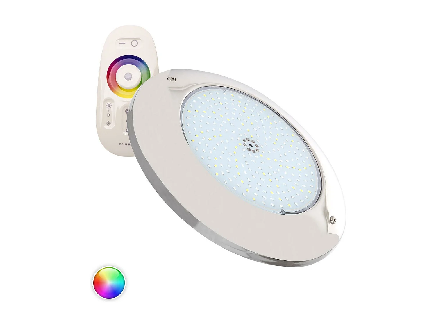 Foco Piscina Superficie LED RGBW Sumergible 12V DC IP68 Acero Inoxidable 20W Sí RGBW