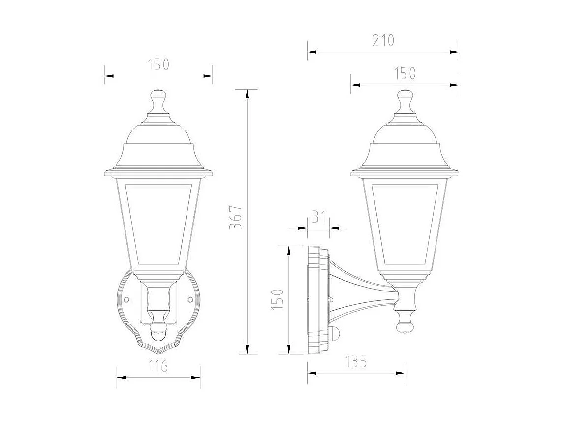 Lampada da Parete Esterno PC e Vetro Black Sennen Nero