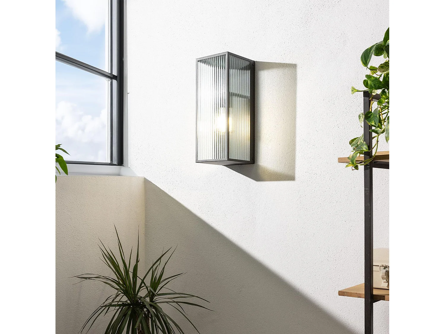 Aplique de Pared Exterior Metal y Cristal Big Taiga Negro