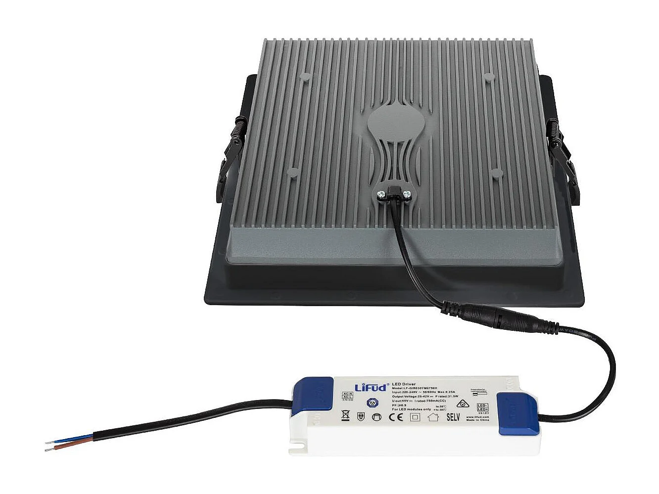 Downlight LED 25W Quadrato Aero 130 lm/W Microprismatico LIFUD Foro 165x165 mm Nero Bianco Caldo 3000K