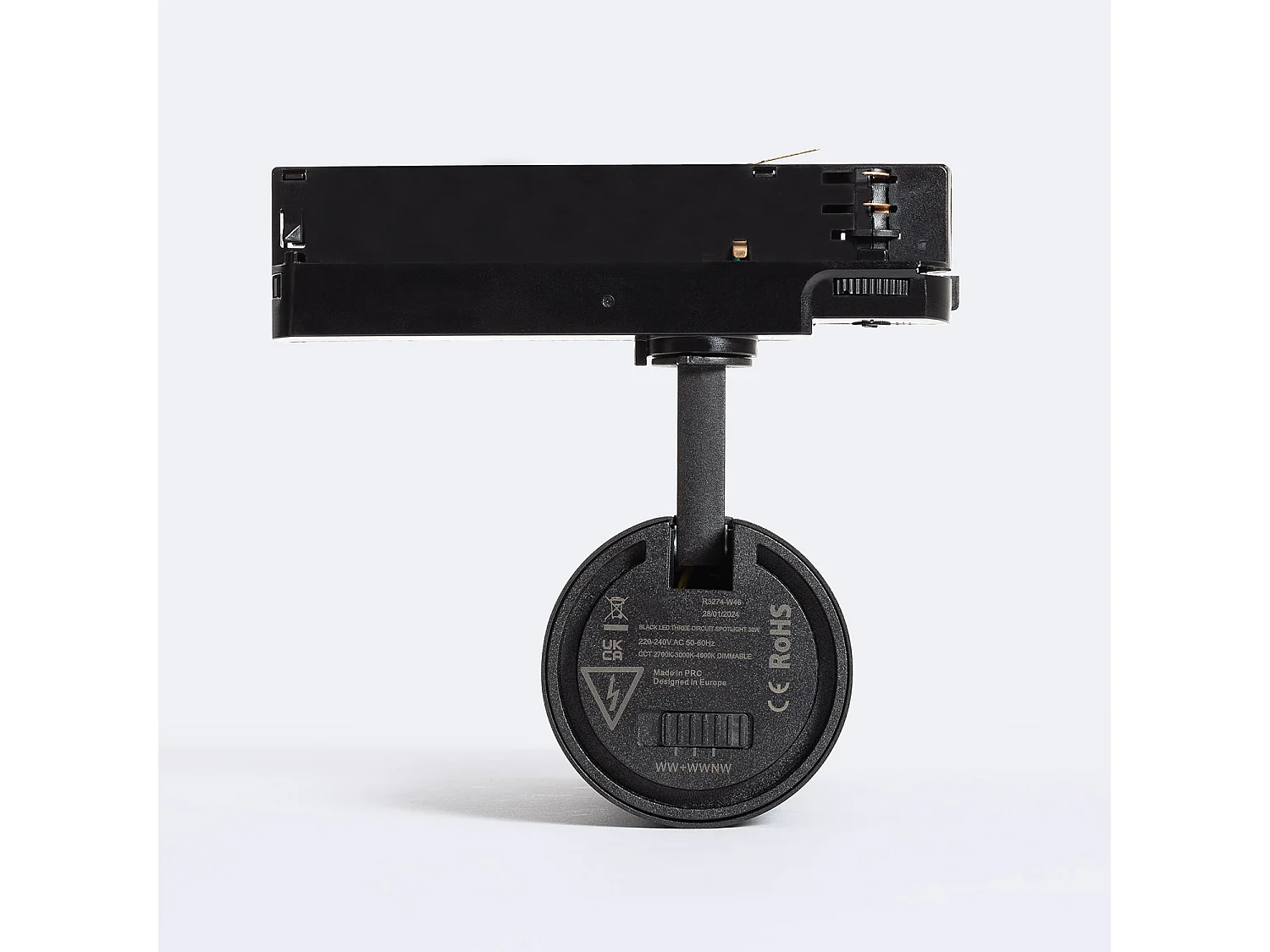 Spot LED sur Rail Triphasé 30W Fasano Dimmable Noir 3500K Blanc chaud