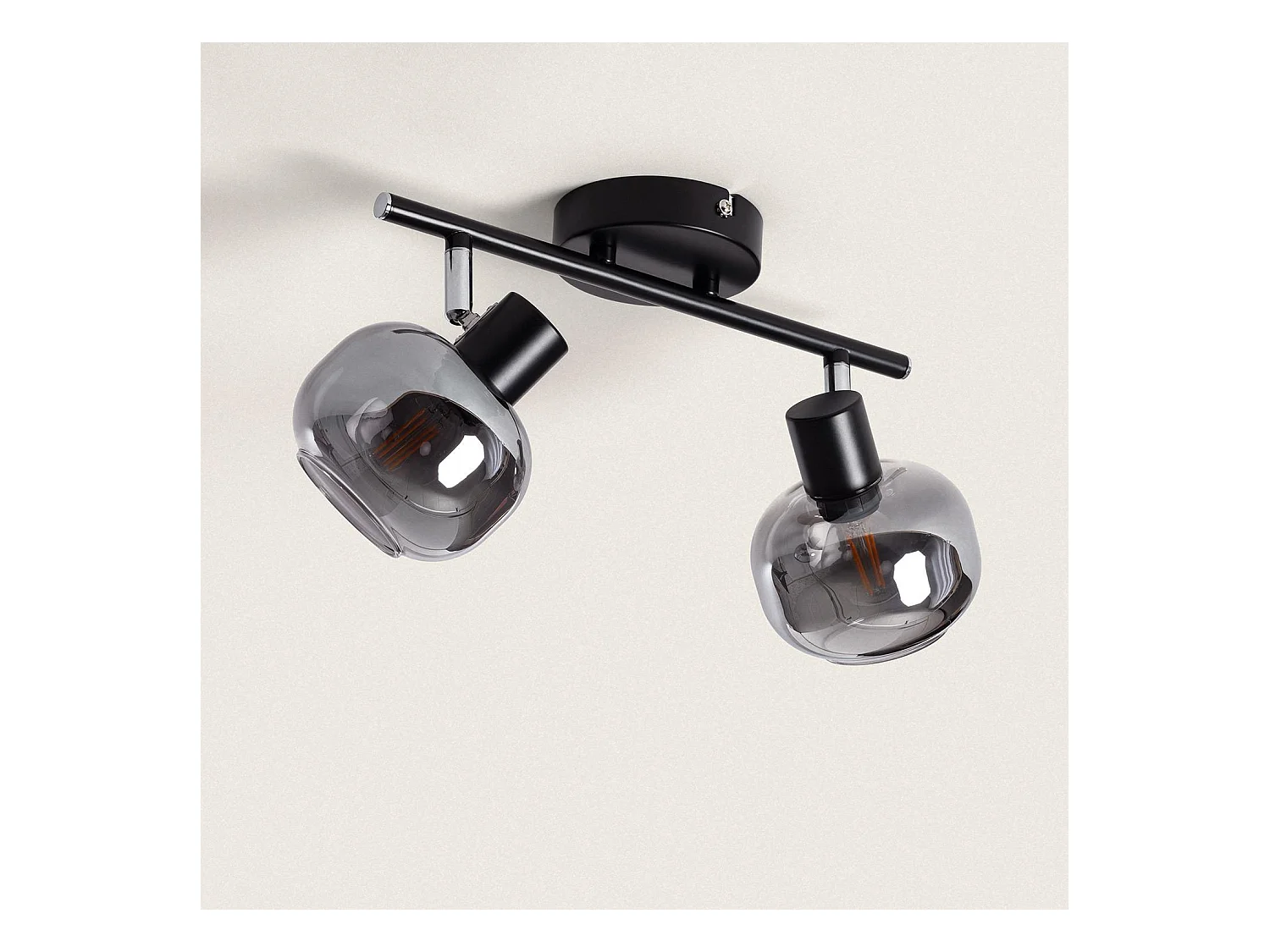 Plafonnier Orientable Métal et Verre 2 Spots Romsy Gris