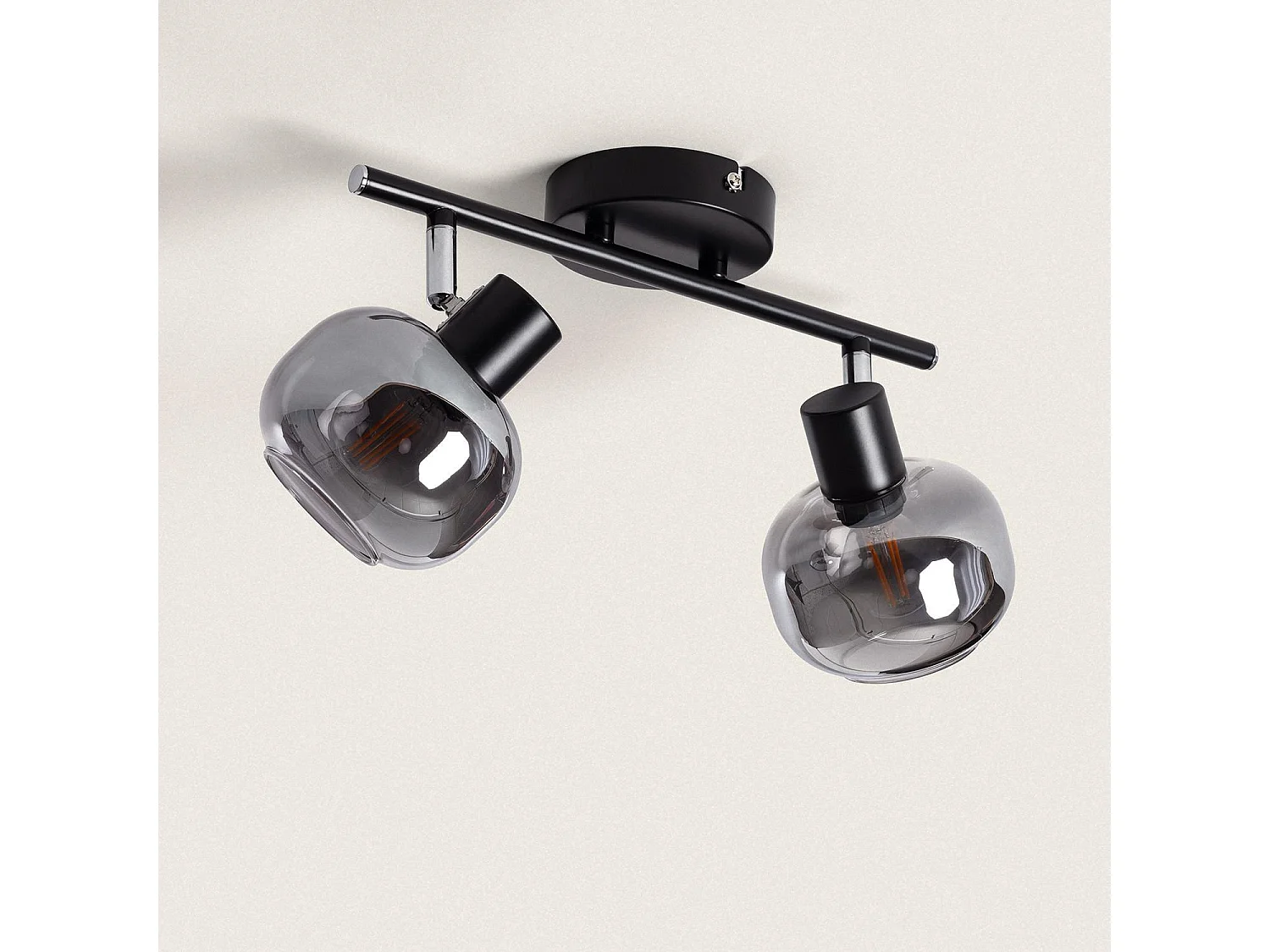 Plafonnier Orientable Métal et Verre 2 Spots Romsy Gris