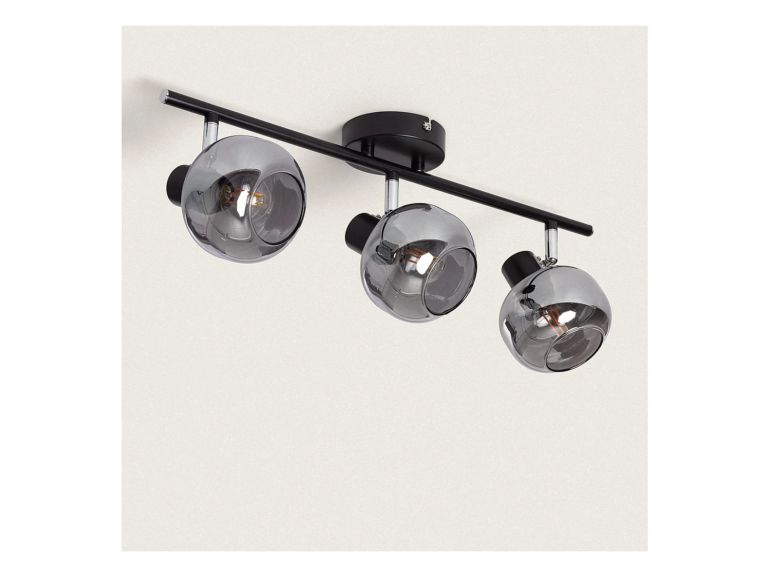 Lámpara de Techo Orientable Metal y Cristal 3 Focos Romsy Gris