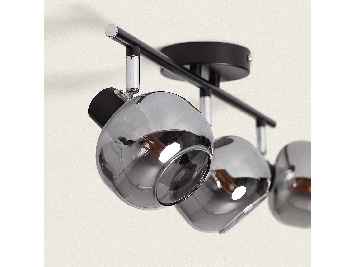 Plafonnier Orientable Métal et Verre 3 Spots Romsy Gris