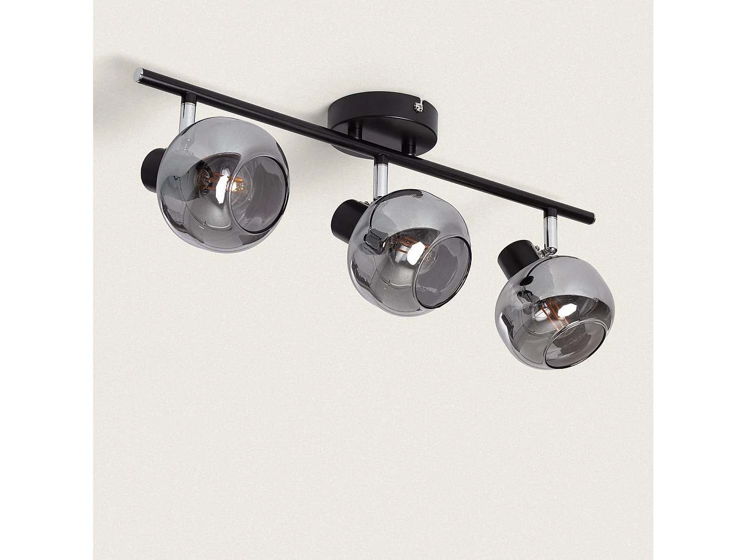 Plafonnier Orientable Métal et Verre 3 Spots Romsy Gris