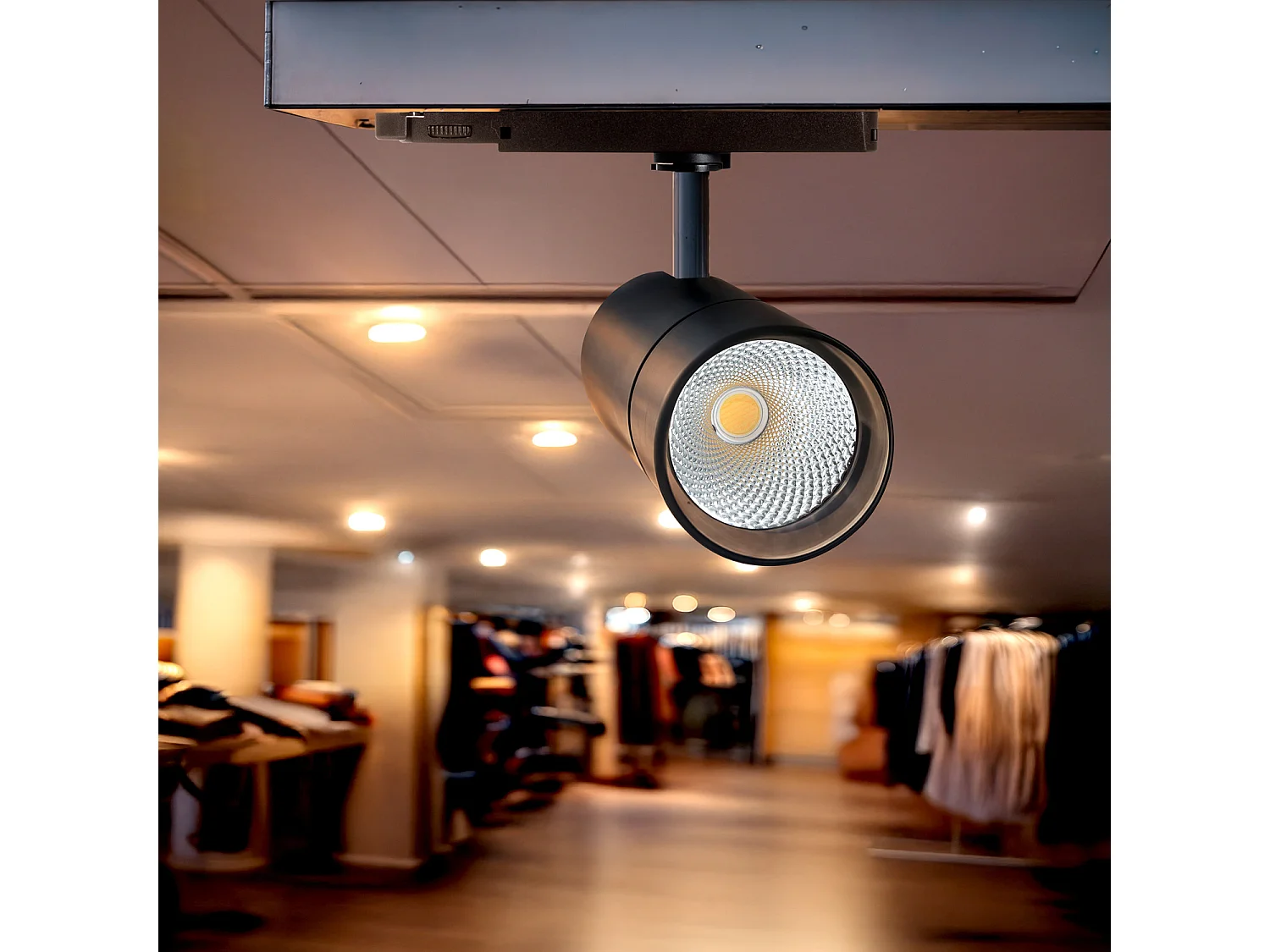 Spot LED sur Rail Triphasé 40W Carlo Noir 2700K Blanc chaud