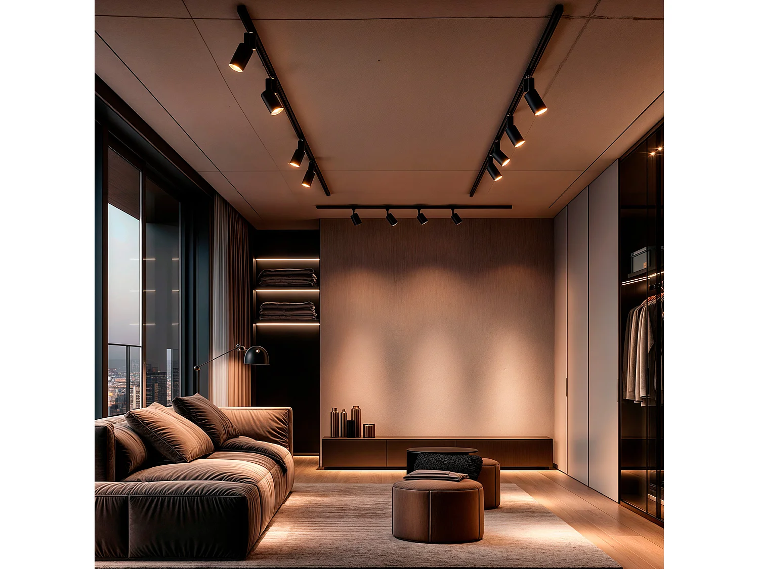 Spot LED sur Rail Triphasé 40W Carlo Noir 2700K Blanc chaud