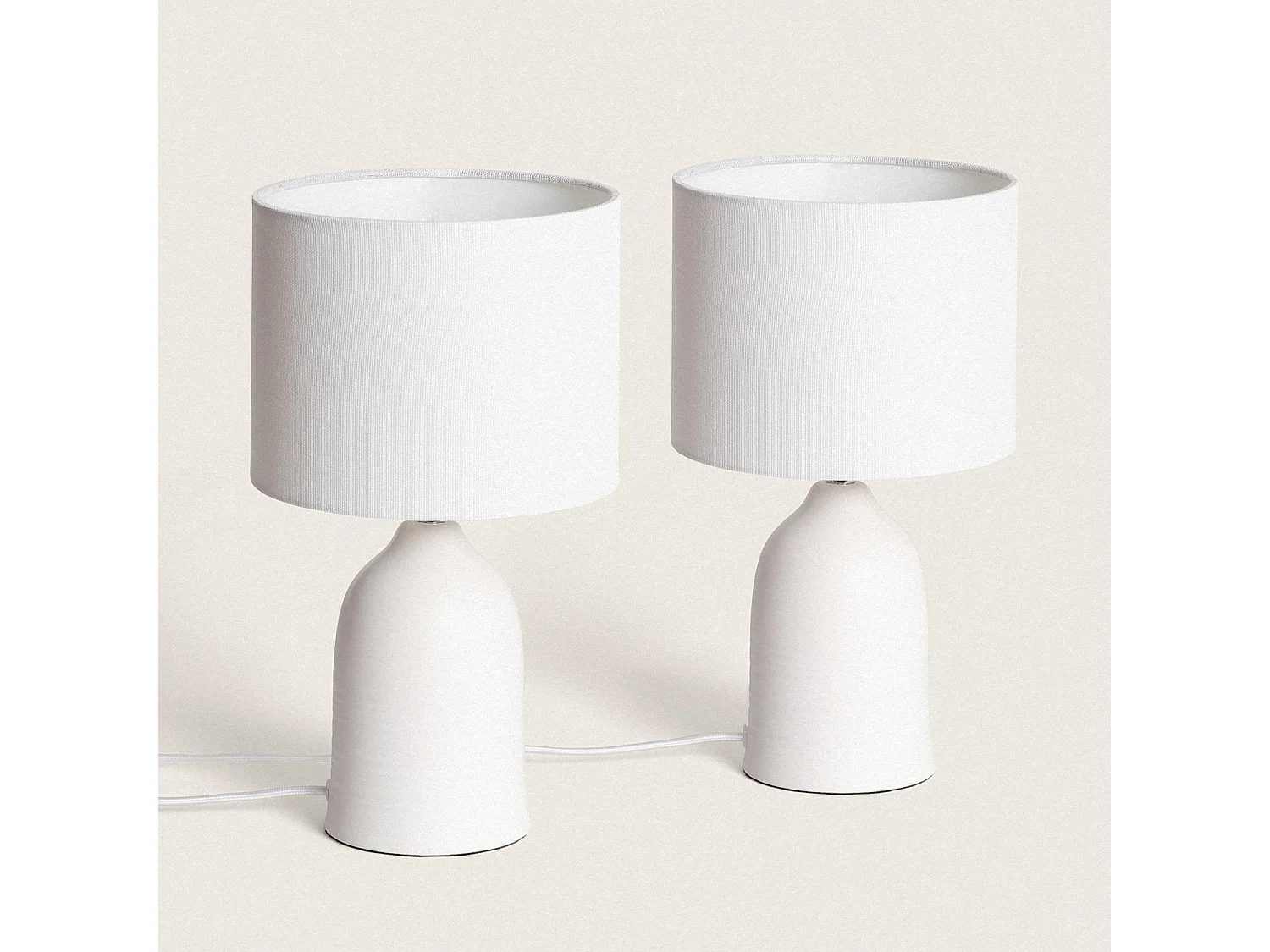 Pack de 2 Lampes à Poser Céramique et Tissu Barva Blanc