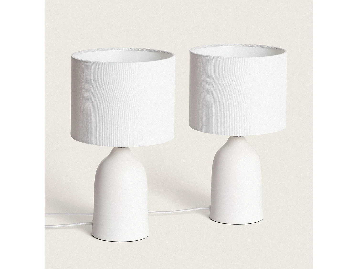 Pack de 2 Lampes à Poser Céramique et Tissu Barva Blanc