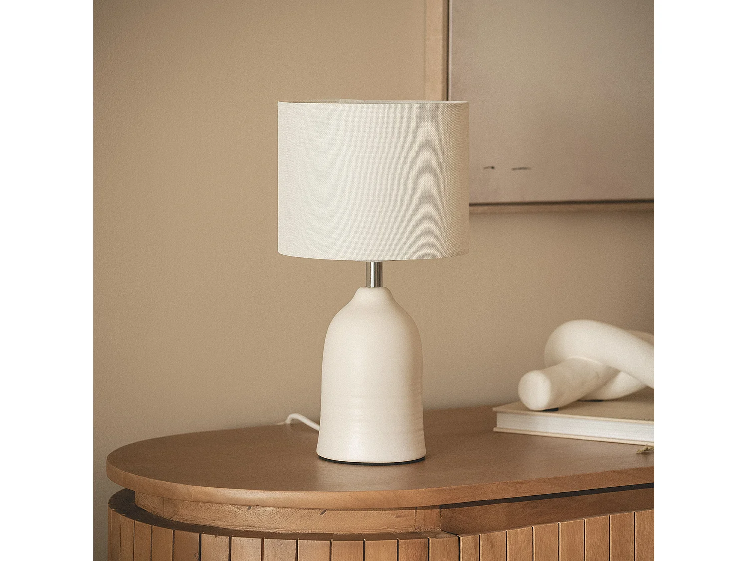 Pack de 2 Lampes à Poser Céramique et Tissu Barva Blanc