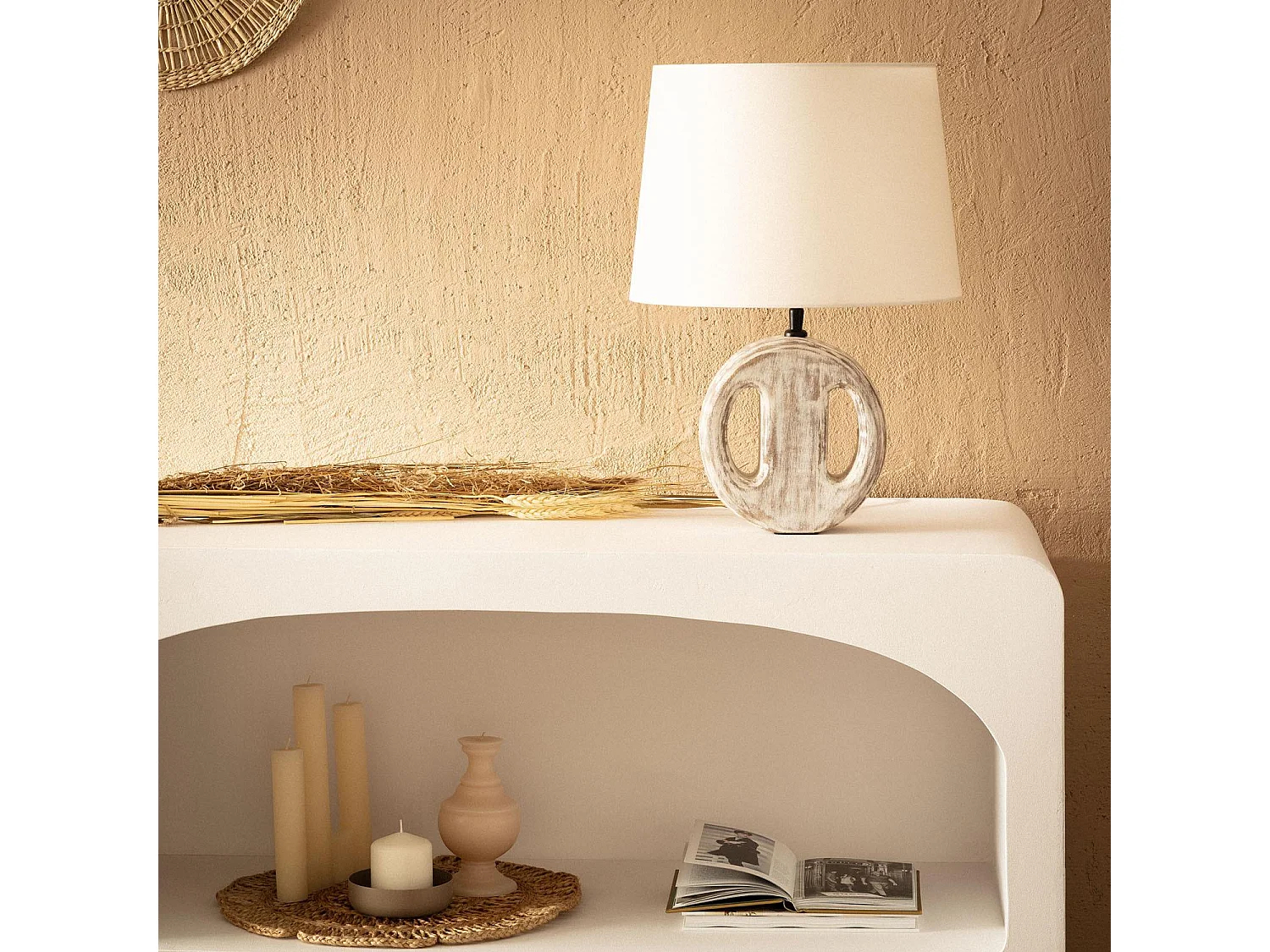 Lampada da Tavolo Legno Chandra ILUZZIA Bianco