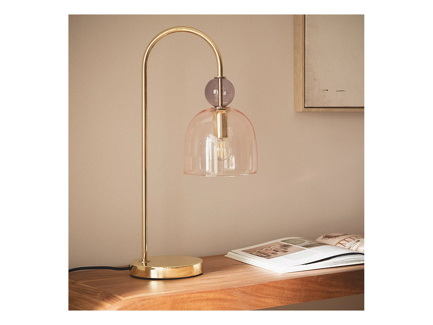 Lampe à Poser Métal et Verre Baudelaire Rose